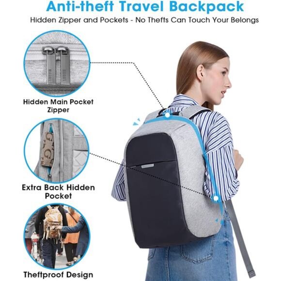 Anti Theft Backpack 15.6 Inch Laptop Travel Backpack with Hidden Zipper - Picture 2 of 7